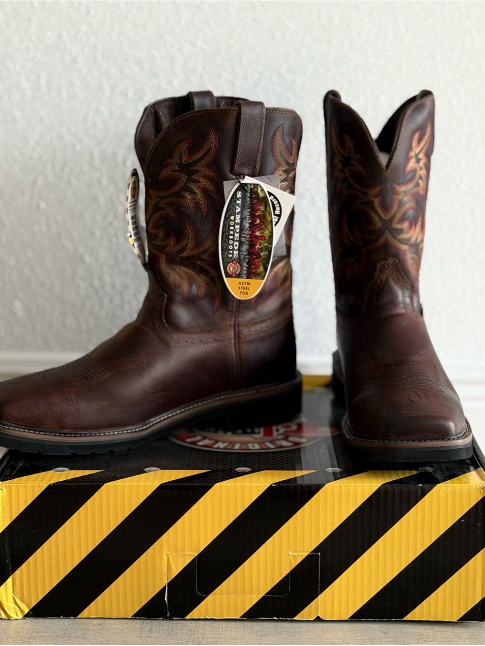 Justin Brown Leather Cowboy Boots with Embroidered Shaft